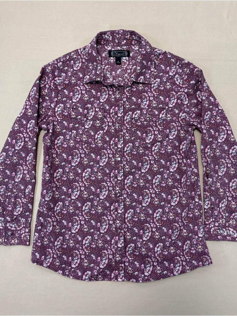 Shyanne Maroon Floral Paisley Long-Sleeve Rhinestone Snap Shirt Girls Size XL